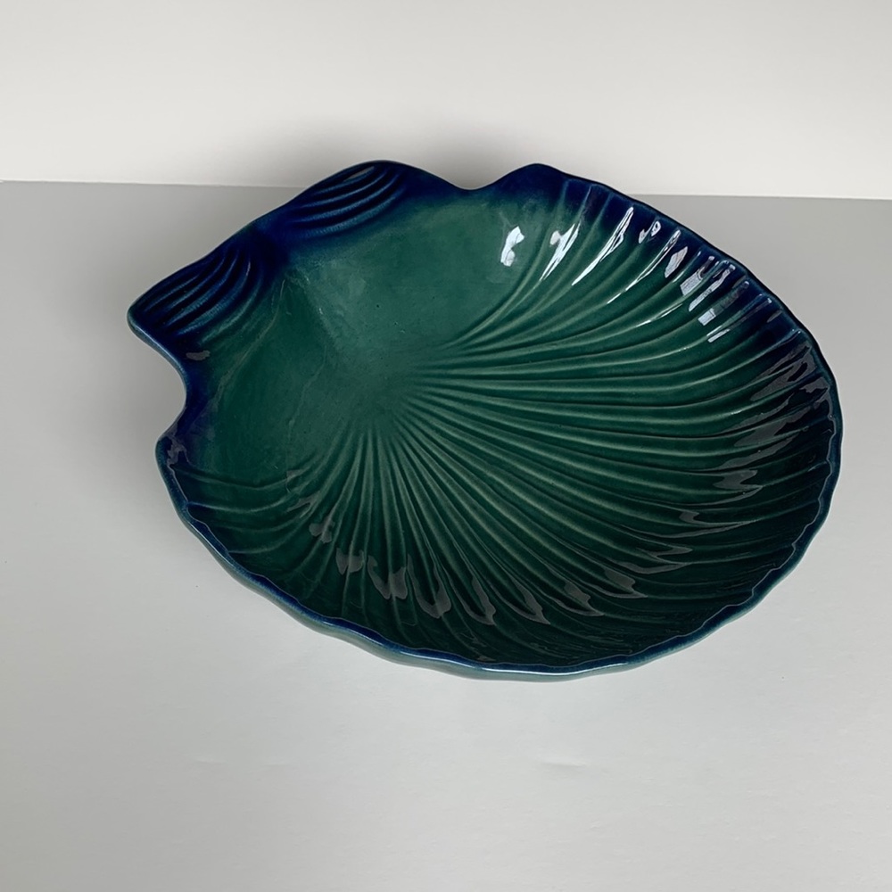 Olfaire Pottery 12” Blue Green Shell Bowl